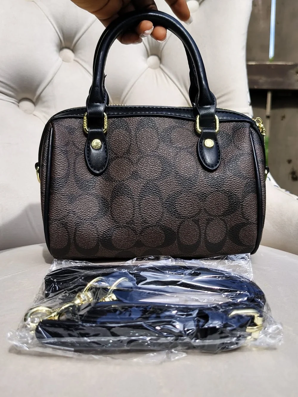 Coach Brown & Black Mini Satchel with Gold Hardware - Picture 4 of 6